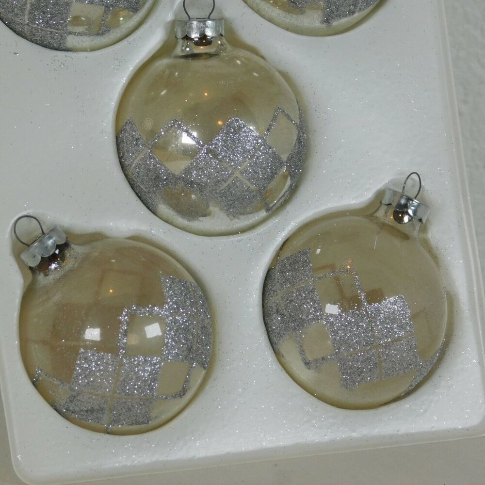 Pyramid Rauch Silver Glitter Christmas Ornaments Lot of 5 Vintage Made USA Box - Picture 3 of 7